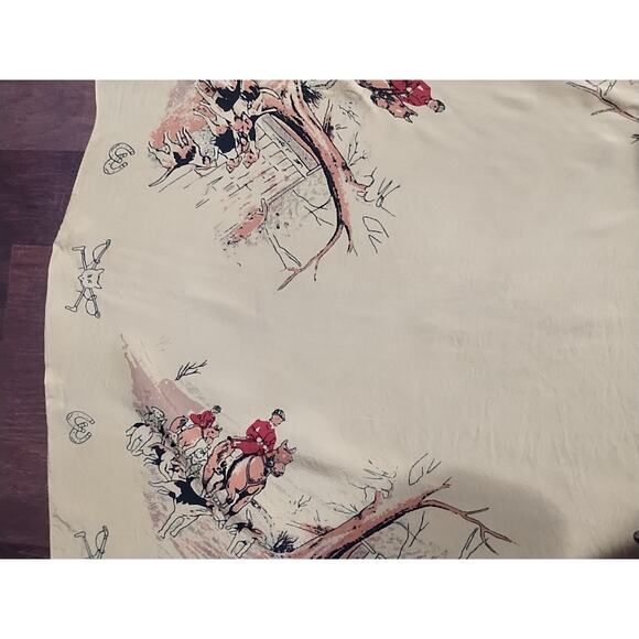 Vintage Equestrian Fox Hunting Dogs Hounds Yellow English Scarf 29 x 30 square - Picture 11 of 15